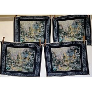 Hand Made placemats, Thomas‎ Kincade print, reversible set of 4